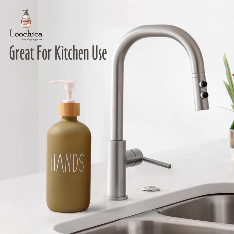 Loochica Sage Green Glass Kitchen Soap Dispenser, Detergent Dispenser or Hands Soap Dispenser for Kitchen Sink, Modern Sage Green Decor Soap Pump for Kitchen Organization - Image 4